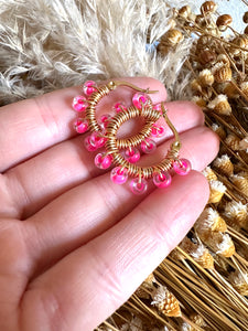 Hot Pink Wire-Wrapped Hoops