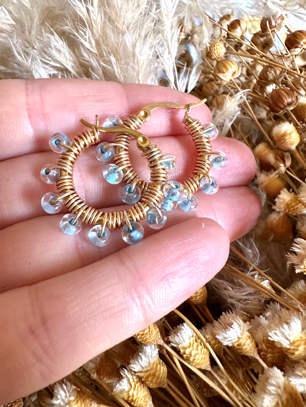 Sky Blue Wire-Wrapped Hoops