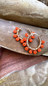 Orange Wire-Wrapped Hoops